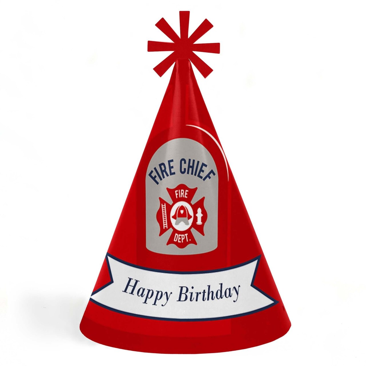 Big Dot of Happiness Fired Up Fire Truck - Cone Happy Birthday Party Hats for Kids and Adults - Set of 8 (Standard Size)